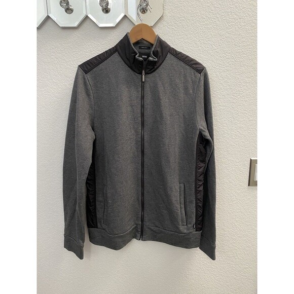 Boss Hugo Boss Gray and Black Full Zip Knit and Nylon Jacket Large - Picture 1 of 9
